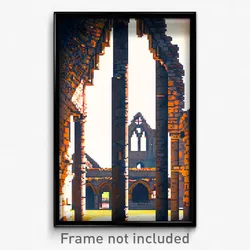 Pixel Art Poster - Damaged Abbey (8 Bit Psychedelic Trippy Video Game Print)