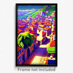 Pixel Art Poster - Magnificent Town (8 Bit Psychedelic Trippy Video Game Print)