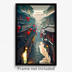 Pixel Art Poster - Narrow Chinese City (8 Bit Psychedelic Video Game Print)