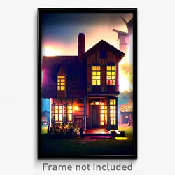 Pixel Art Poster - Old Fashioned House (8 Bit Psychedelic Video Game Print)