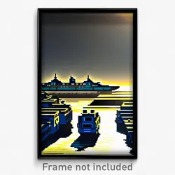 Pixel Art Poster - Puzzling Ferry (8 Bit Psychedelic Trippy Video Game Print)