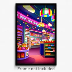 Pixel Art Poster - Whimsical Grocery Store (8 Bit Psychedelic Video Game Print)