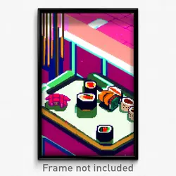 Pixel Art Poster - Noted Sushi (8 Bit Psychedelic Trippy Weird Video Game Print)