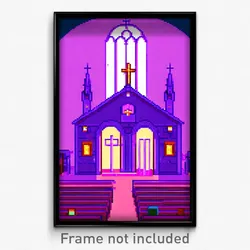 Pixel Art Poster - Purple Chapel (8 Bit Psychedelic Trippy Video Game Print)
