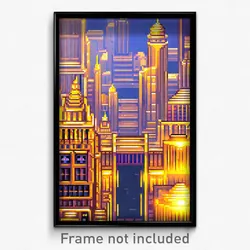 Pixel Art Poster - Golden Exotic City (8 Bit Psychedelic Video Game Print)