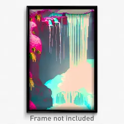 Pixel Art Poster - Sweet Waterfall (8 Bit Psychedelic Trippy Video Game Print)