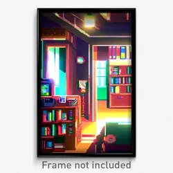 Pixel Art Poster - Small Library (8 Bit Psychedelic Trippy Video Game Print)