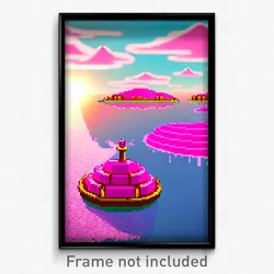 Pixel Art Poster - Pink Cay (8 Bit Psychedelic Trippy Weird Video Game Print)