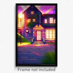 Pixel Art Poster - Nocturnal Inn (8 Bit Psychedelic Trippy Video Game Print)