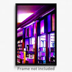 Pixel Art Poster - Purple Book Store (8 Bit Psychedelic Trippy Video Game Print)
