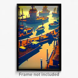 Pixel Art Poster - Nautical Settlement (8 Bit Psychedelic Video Game Print)
