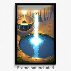 Pixel Art Poster - Flickering Watering Hole (8 Bit Psychedelic Video Game Print)