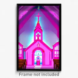 Pixel Art Poster - Pink Chapel (8 Bit Psychedelic Trippy Weird Video Game Print)