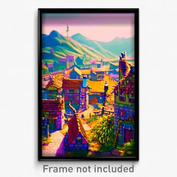 Pixel Art Poster - Thorny Village (8 Bit Psychedelic Trippy Video Game Print)
