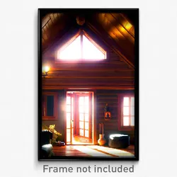 Pixel Art Poster - Realistic Cabin (8 Bit Psychedelic Trippy Video Game Print)