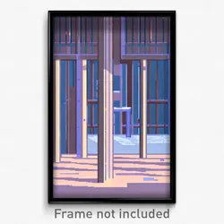 Pixel Art Poster - Light Blue Prison (8 Bit Psychedelic Trippy Video Game Print)
