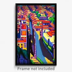 Pixel Art Poster - Advanced Spanish City (8 Bit Psychedelic Video Game Print)