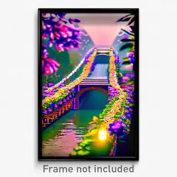 Pixel Art Poster - Flowery Bridge (8 Bit Psychedelic Trippy Video Game Print)