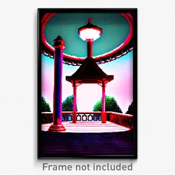Pixel Art Poster - Flickering Gazebo (8 Bit Psychedelic Trippy Video Game Print)