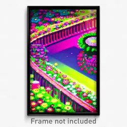 Pixel Art Poster - Flowery Pit (8 Bit Psychedelic Trippy Weird Video Game Print)