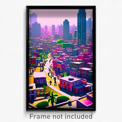 Pixel Art Poster - Squiggly Mexican City (8 Bit Psychedelic Video Game Print)