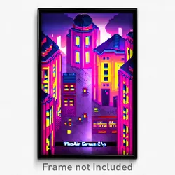 Pixel Art Poster - Violet German City (8 Bit Psychedelic Video Game Print)