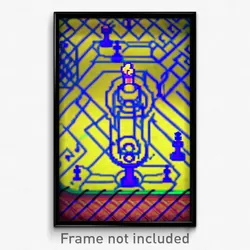 Pixel Art Poster - Wire Frame Glitchy Chess Board (8 Bit Video Game Print)