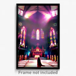 Pixel Art Poster - Stained Sanctuary (8 Bit Psychedelic Trippy Video Game Print)