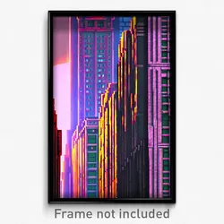 Pixel Art Poster - Classic City (8 Bit Psychedelic Trippy Video Game Print)