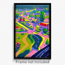 Pixel Art Poster - Pure Small Town (8 Bit Psychedelic Trippy Video Game Print)