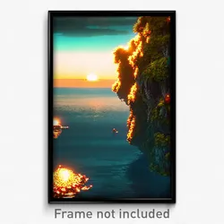 Pixel Art Poster - Detailed Seascape (8 Bit Psychedelic Trippy Video Game Print)