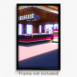 Pixel Art Poster - Peaceful Burger Stand (8 Bit Psychedelic Video Game Print)