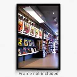 Pixel Art Poster - Simple Comic Book Store (8 Bit Psychedelic Video Game Print)