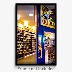 Pixel Art Poster - Golden Comic Book Store (8 Bit Psychedelic Video Game Print)
