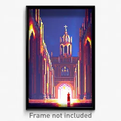 Pixel Art Poster - Made Up Cathedral (8 Bit Psychedelic Trippy Video Game Print)