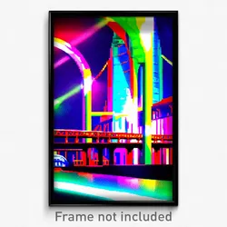 Pixel Art Poster - Colorful Bridge (8 Bit Psychedelic Trippy Video Game Print)