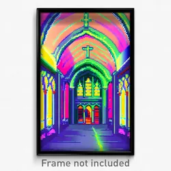 Pixel Art Poster - Glitch Art Cloister (8 Bit Psychedelic Video Game Print)