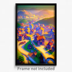 Pixel Art Poster - Novel Village (8 Bit Psychedelic Trippy Video Game Print)