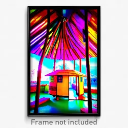 Pixel Art Poster - Vibrant Hut (8 Bit Psychedelic Trippy Weird Video Game Print)