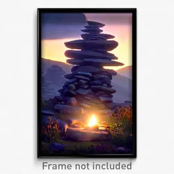 Pixel Art Poster - Nocturnal Cairn (8 Bit Psychedelic Trippy Video Game Print)