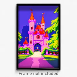 Pixel Art Poster - Flamboyant Castle (8 Bit Psychedelic Trippy Video Game Print)