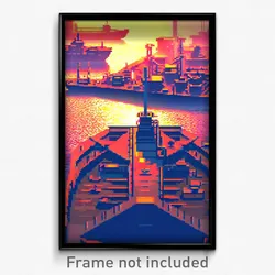 Pixel Art Poster - Fluid Shipyard (8 Bit Psychedelic Trippy Video Game Print)