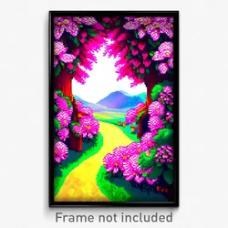 Pixel Art Poster - Flowery Shire (8 Bit Psychedelic Trippy Video Game Print)