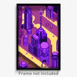 Pixel Art Poster - Purple Exotic City (8 Bit Psychedelic Video Game Print)