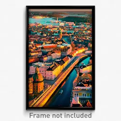 Pixel Art Poster - Ancient Swedish City (8 Bit Psychedelic Video Game Print)