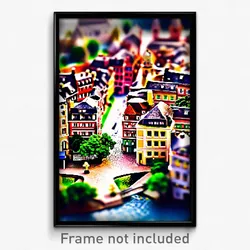 Pixel Art Poster - Miniature European City (8 Bit Psychedelic Video Game Print)