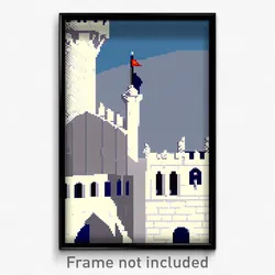 Pixel Art Poster - White Fortress (8 Bit Psychedelic Trippy Video Game Print)