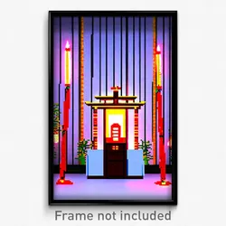 Pixel Art Poster - Simple Shrine (8 Bit Psychedelic Trippy Video Game Print)