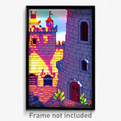 Pixel Art Poster - Cute Fortress (8 Bit Psychedelic Trippy Video Game Print)