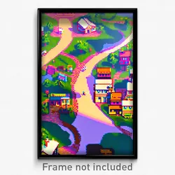 Pixel Art Poster - Tiny Town (8 Bit Psychedelic Trippy Weird Video Game Print)